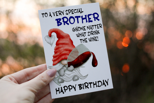 Special Brother Drink The Wine Gnome Birthday Card